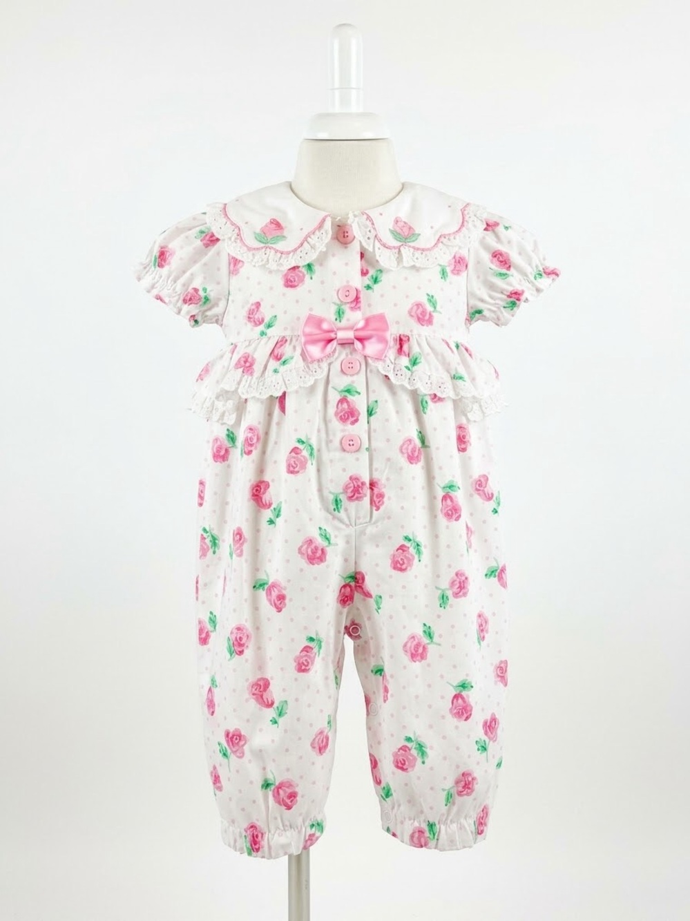 Pink Rose Print Baby One-Piece with Bow